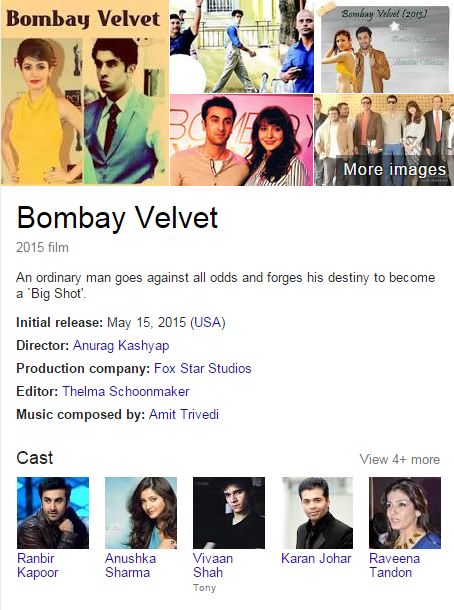 movie bombay velvet star cast